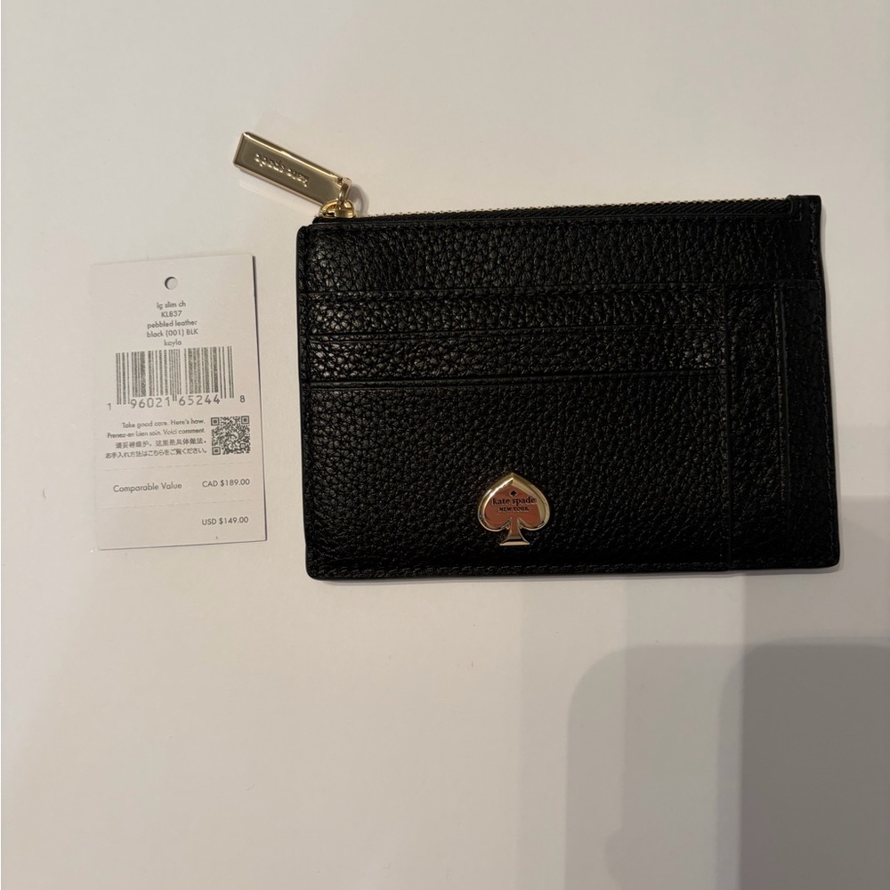 kate spade Black Pebbled Leather Kayla Large Slim Card Holder